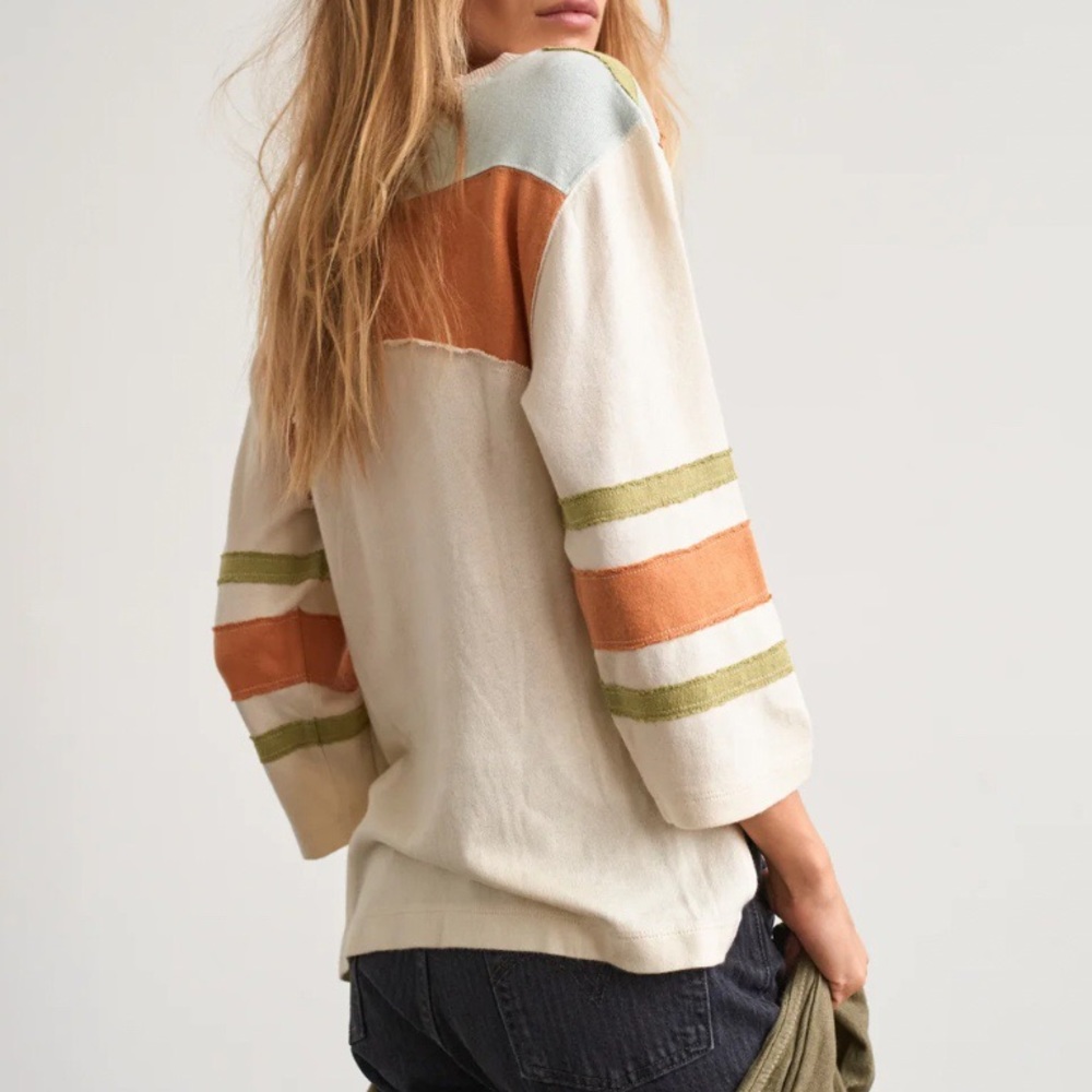 Free People / We The Free Sinead Tee Distressed Boho 3/4 Sleeves S